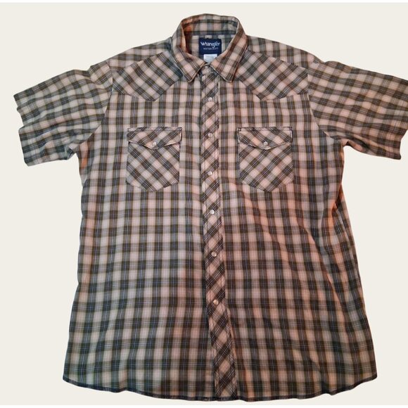 Wrangler Men’s Western Plaid Short Sleeve Snap Button Shirt Large - Picture 1 of 11